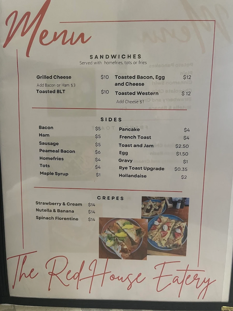 Menu, The Red House Eatery