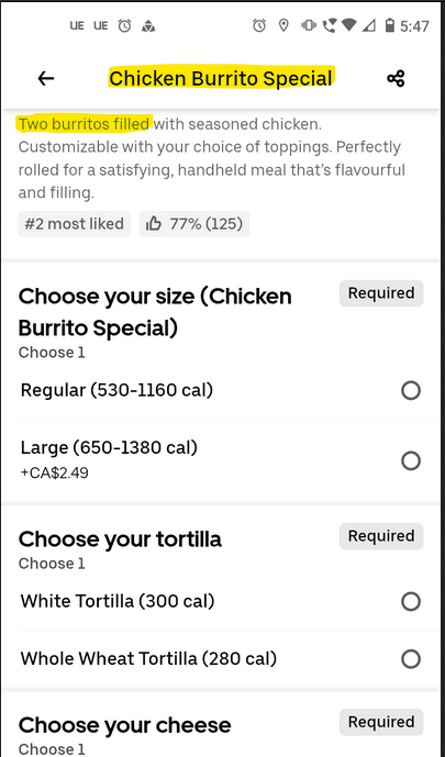 Menu, Burrito Boyz London (Central)