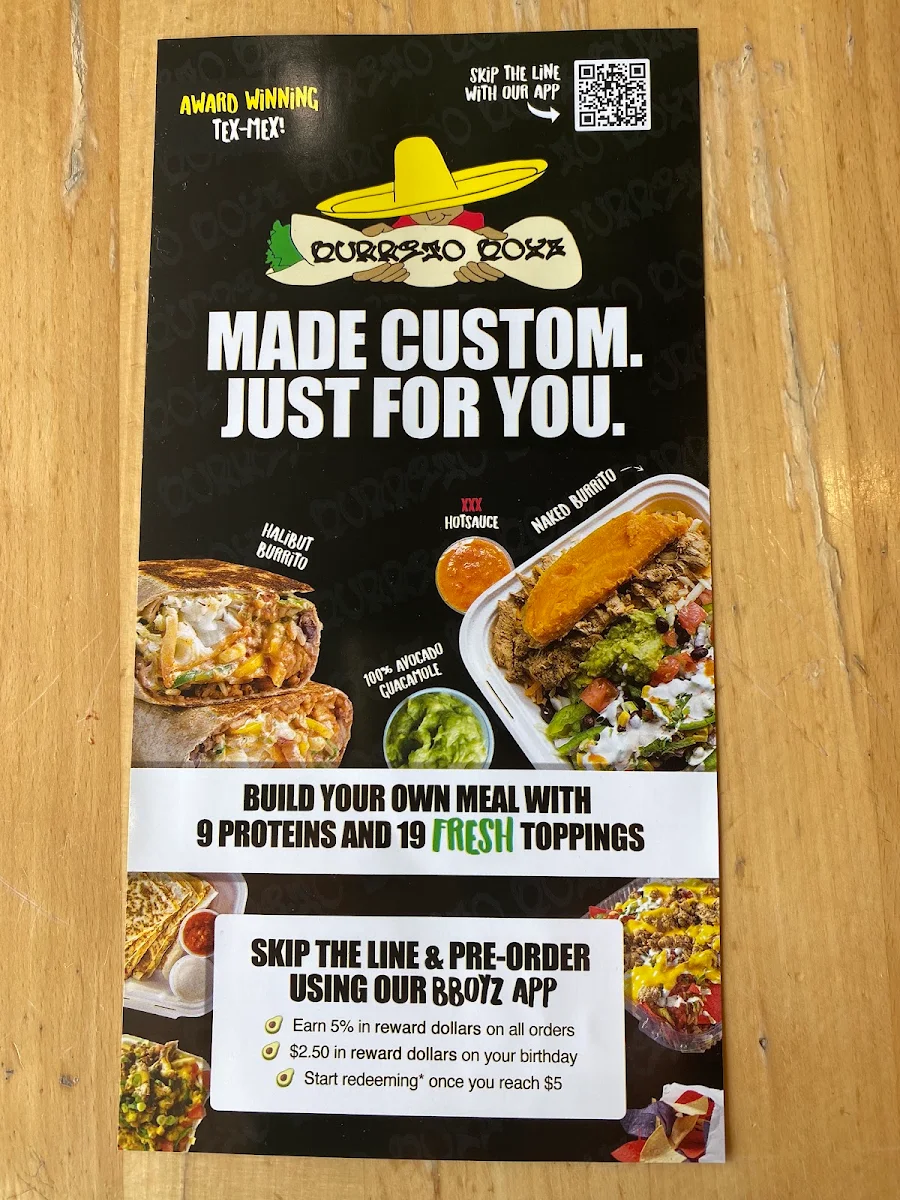 Menu, Burrito Boyz London (Central)