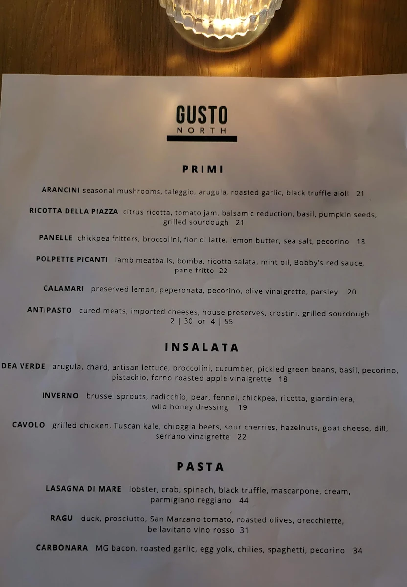 Menu, Gusto North