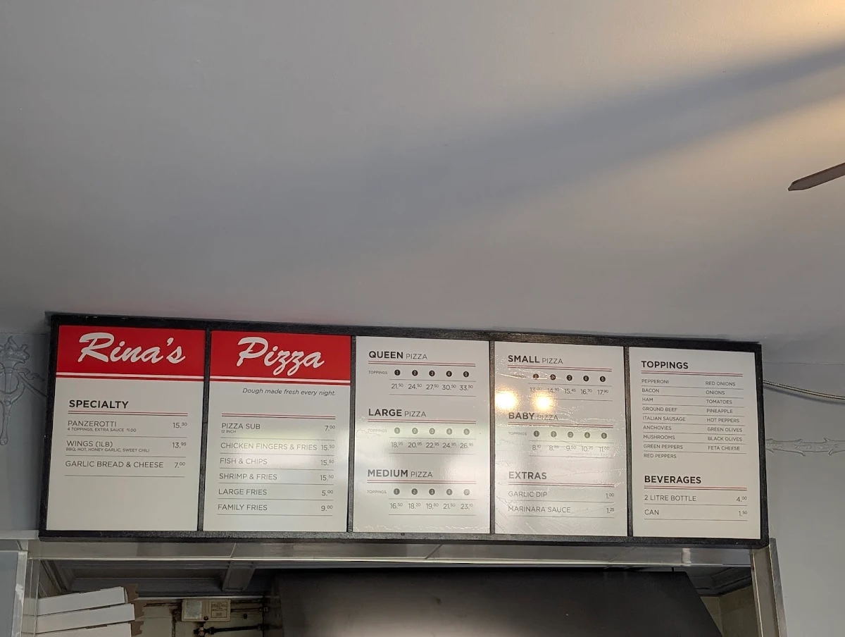 Menu, Rina's Pizza