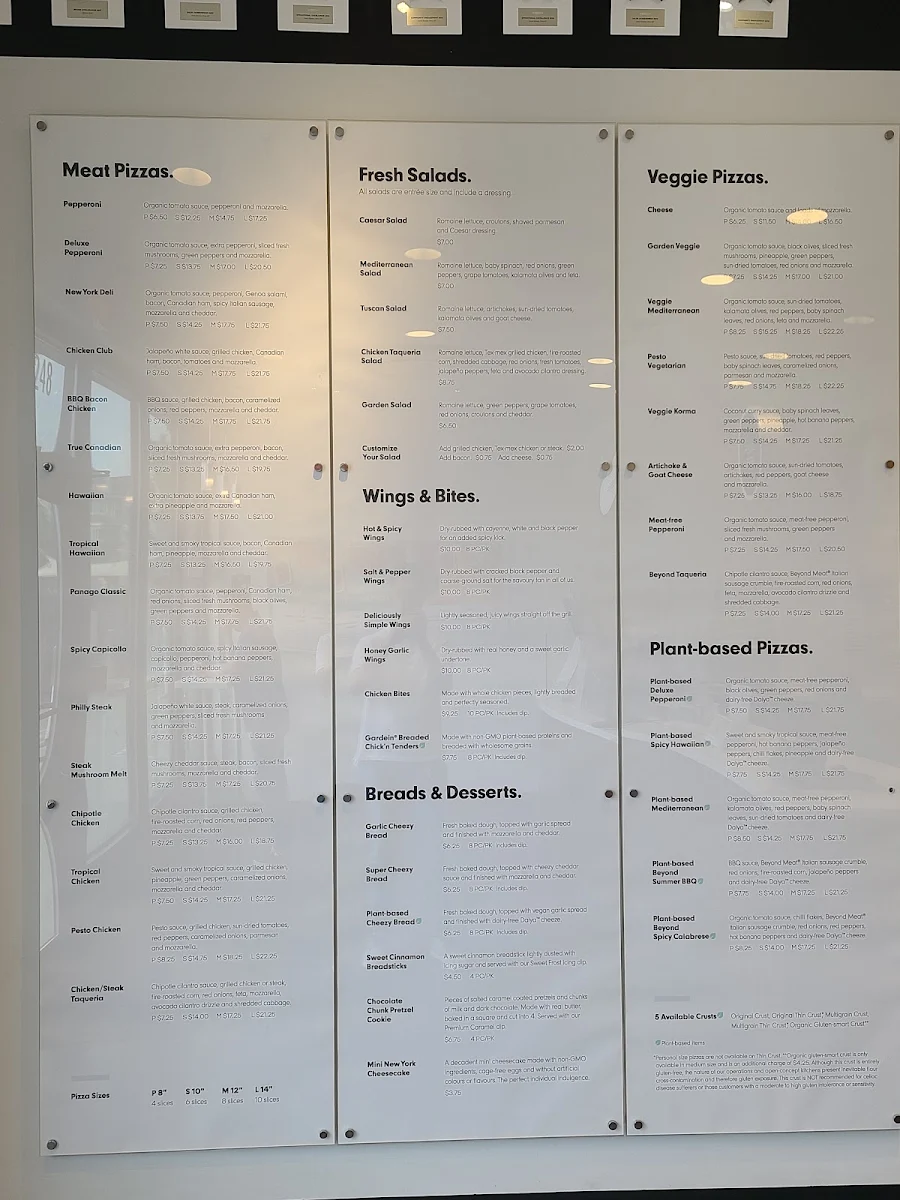 Menu, Panago Pizza