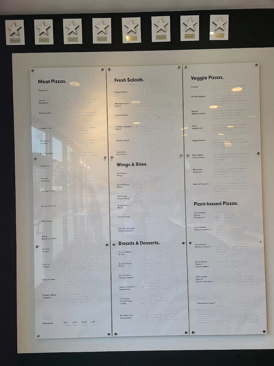 Menu, Panago Pizza