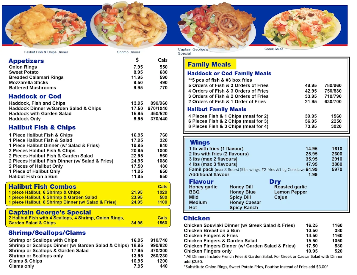 Menu, Captain George's Fish and Chips