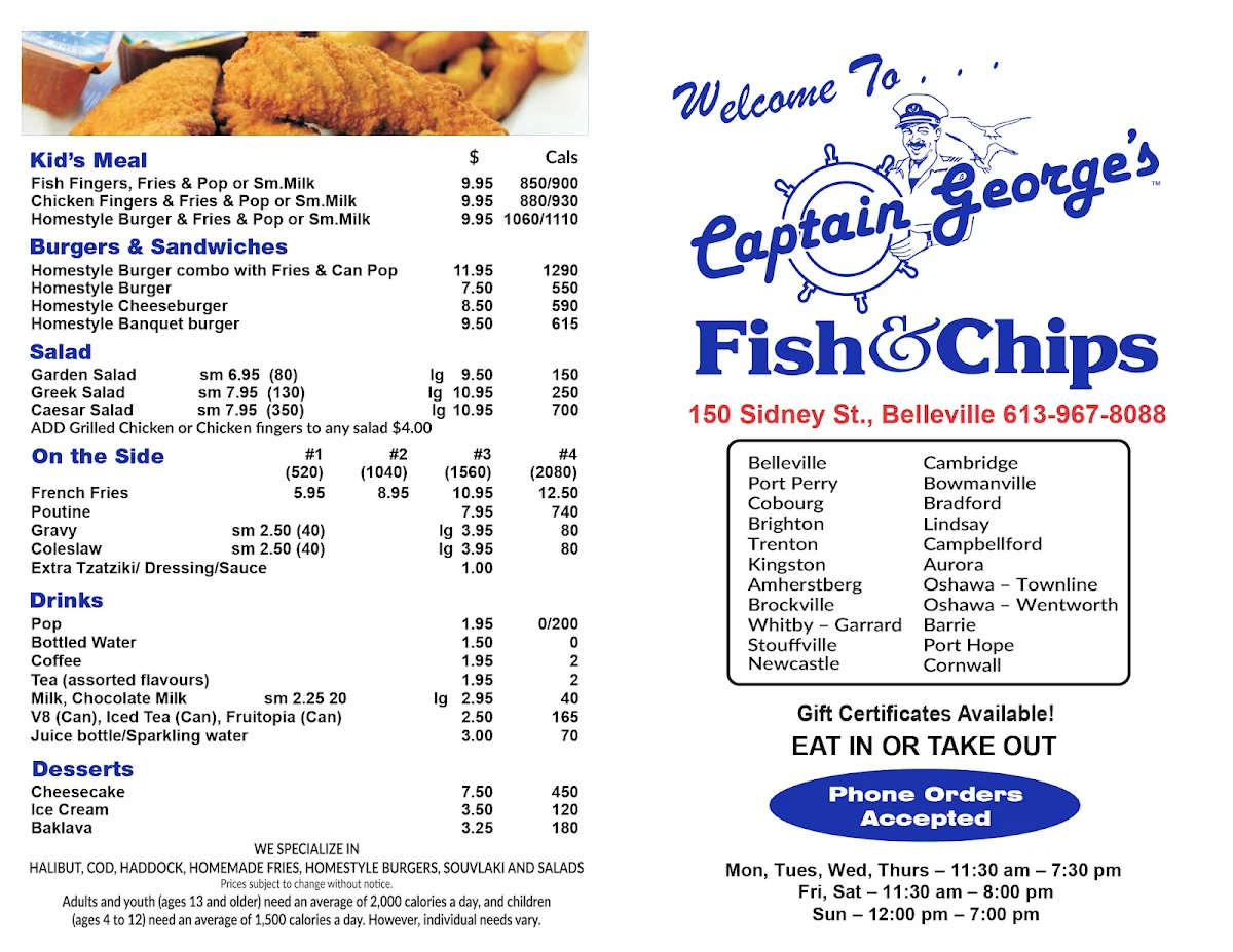 Menu, Captain George's Fish and Chips