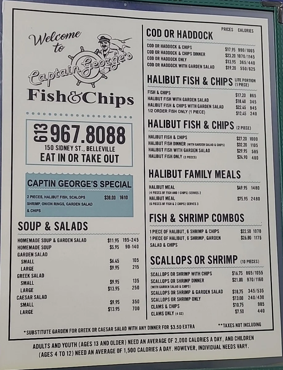Menu, Captain George's Fish and Chips