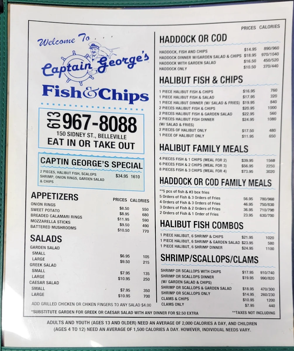 Menu, Captain George's Fish and Chips