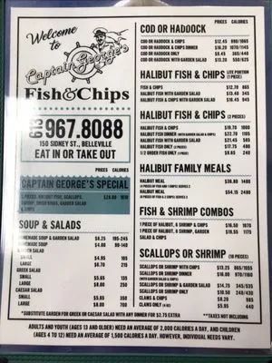 Menu, Captain George's Fish and Chips