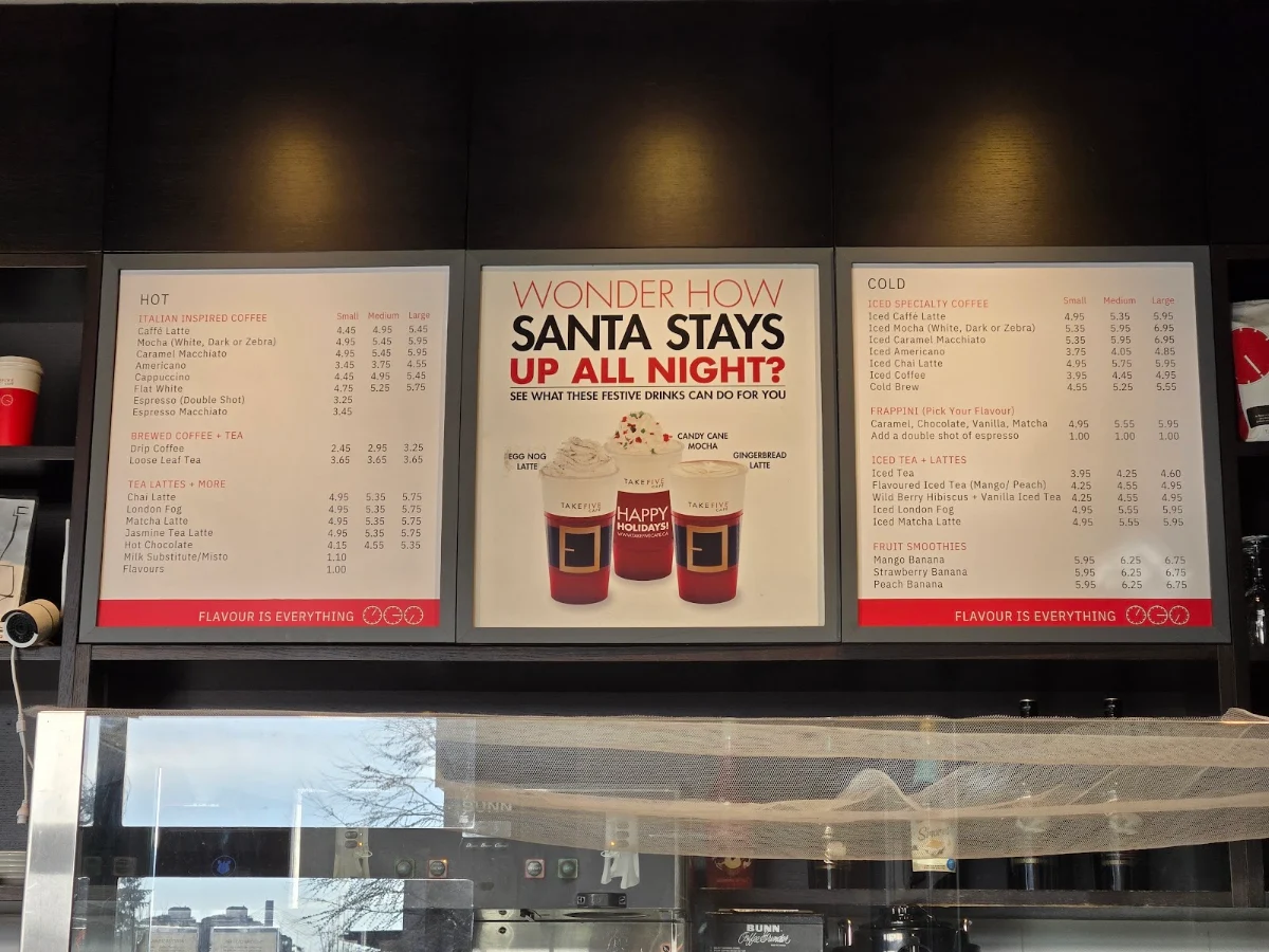 Menu, Take Five Café