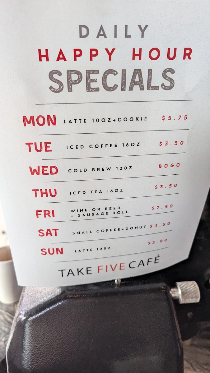 Menu, Take Five Café