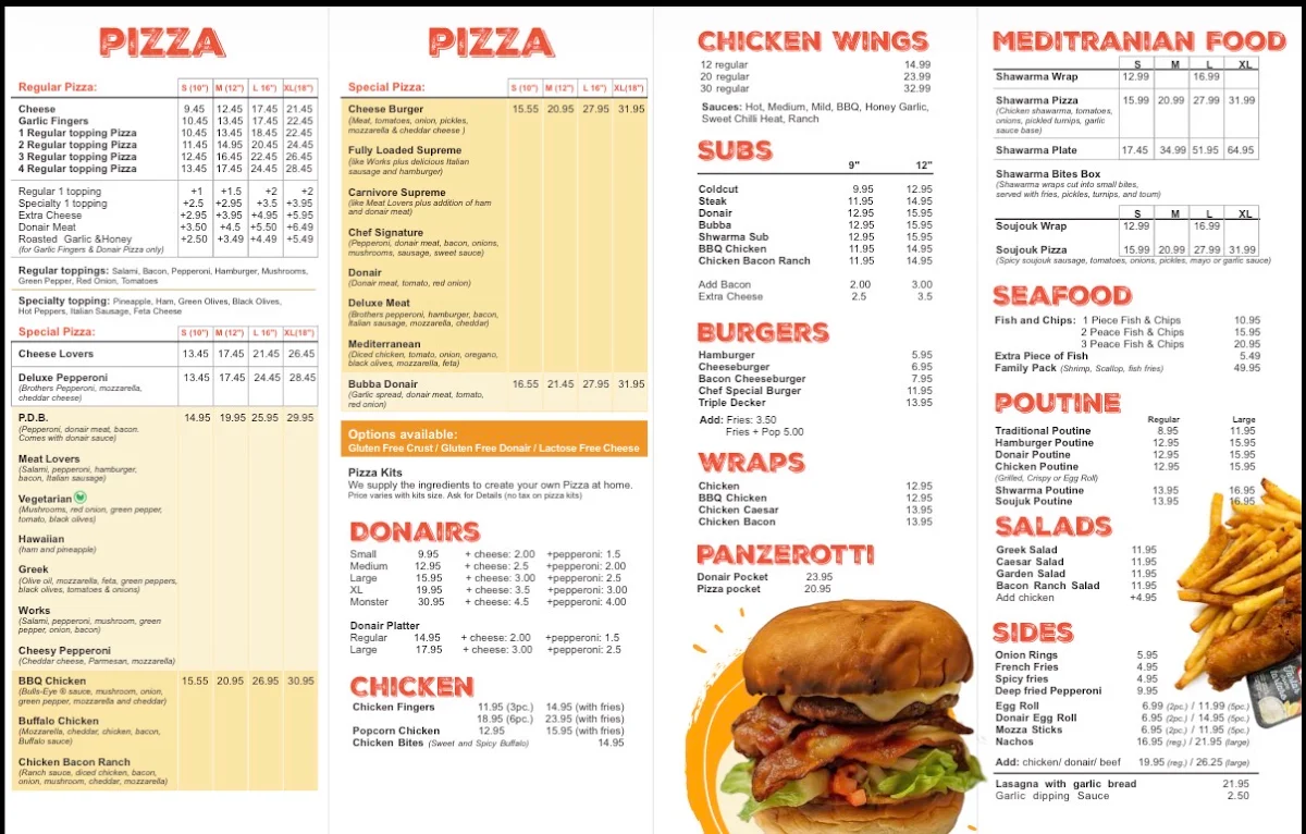 Menu, Pizza Guys
