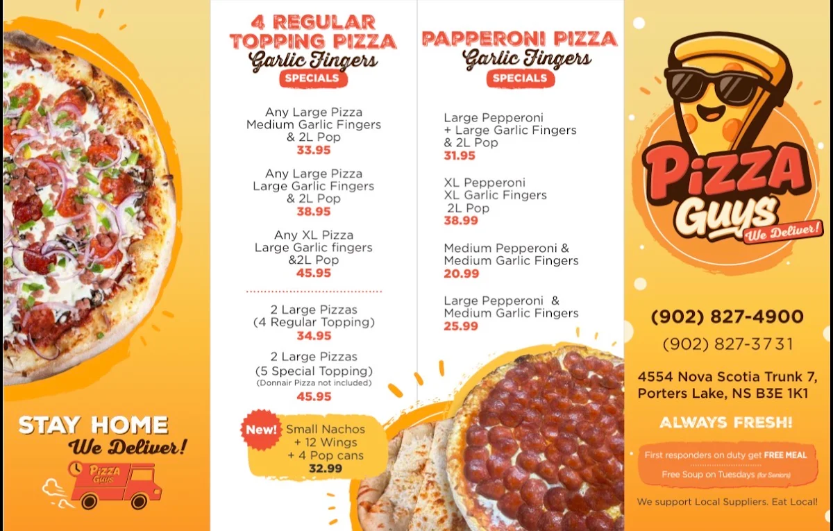 Menu, Pizza Guys