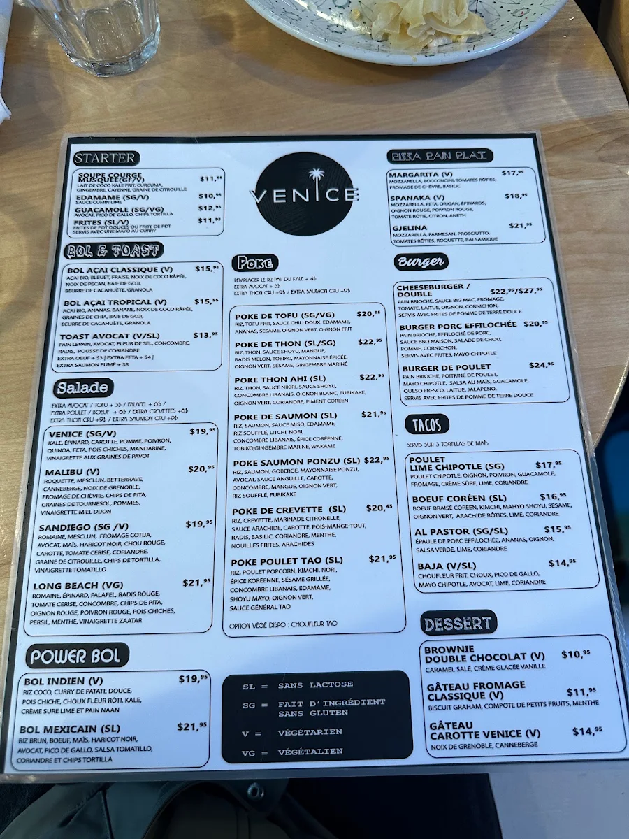 Menu, Venice Mtl Vieux-Montreal