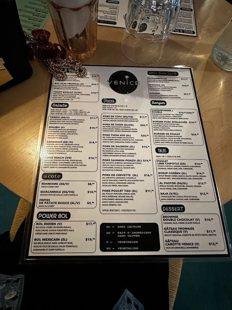 Menu, Venice Mtl Vieux-Montreal