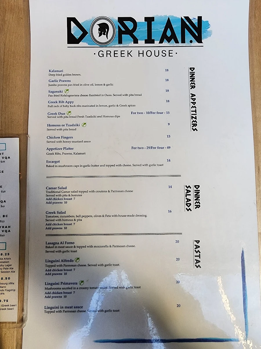 Menu, Dorian Greek House