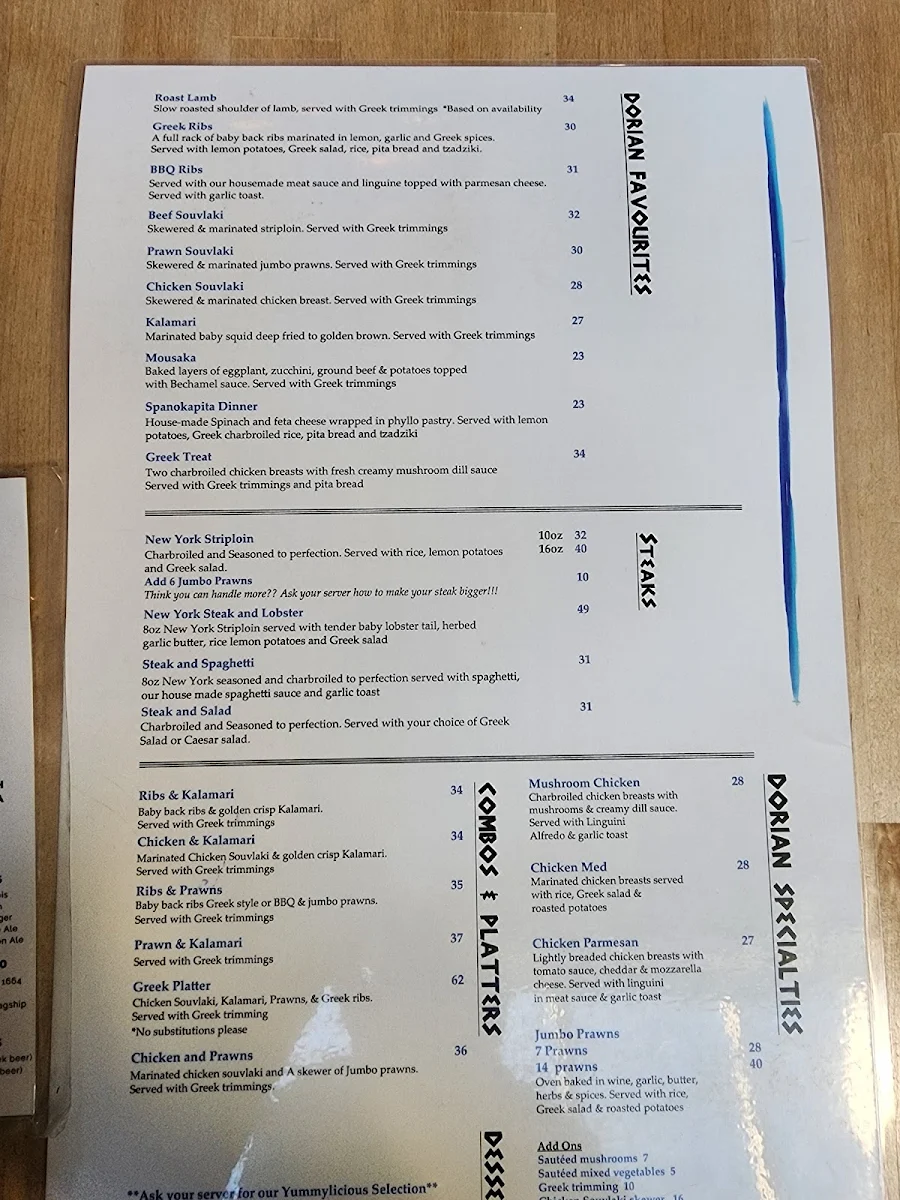 Menu, Dorian Greek House