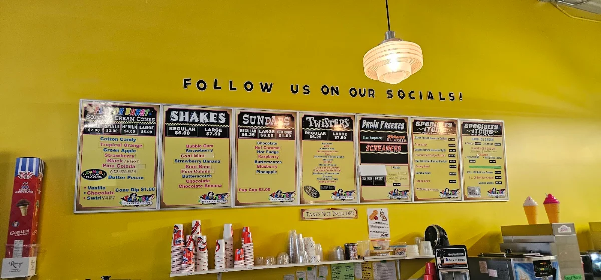 Menu, Twisters Ice Cream Shoppe