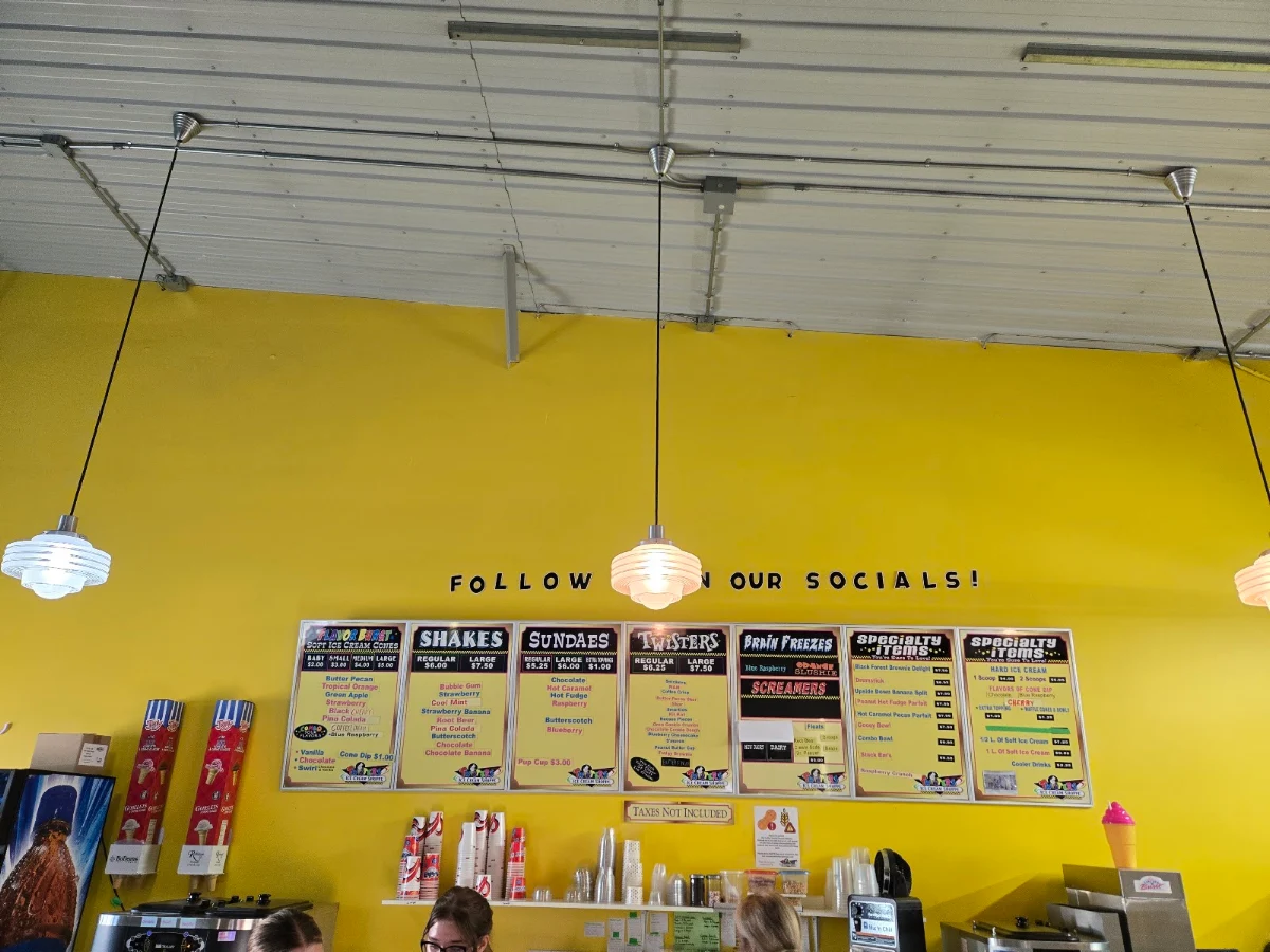 Menu, Twisters Ice Cream Shoppe