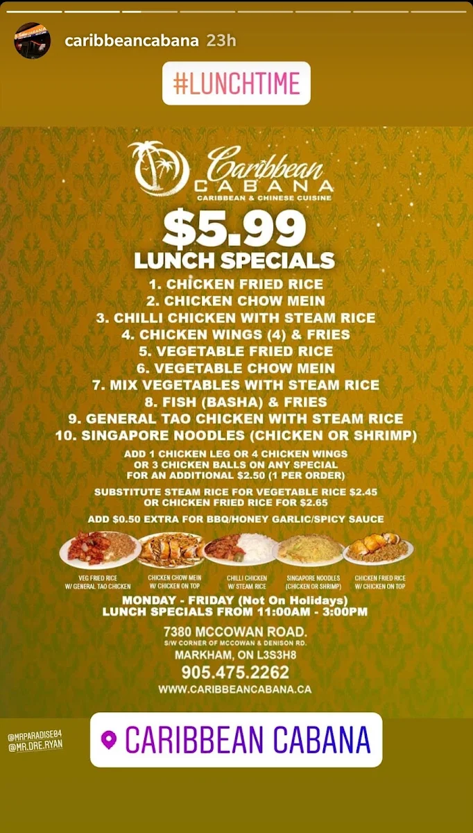 Menu, Caribbean Cabana