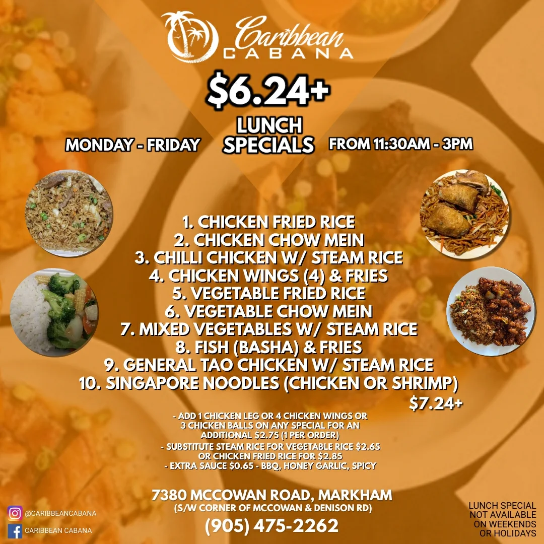 Menu, Caribbean Cabana