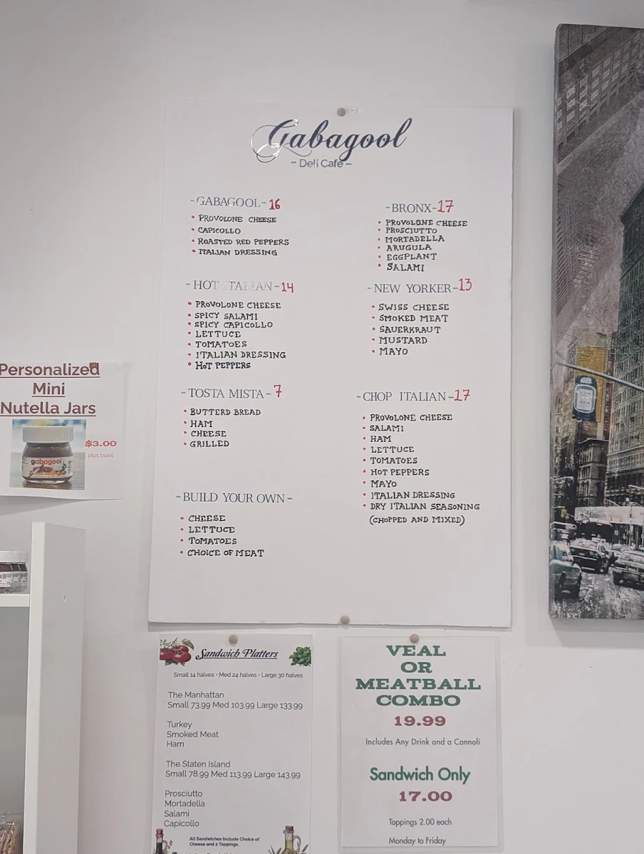 Menu, Gabagool Deli Cafe