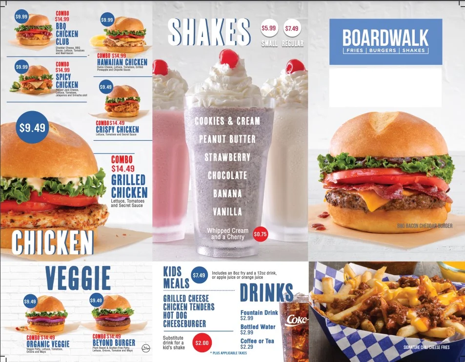 Menu, Boardwalk Burgers - Calgary 32nd Street