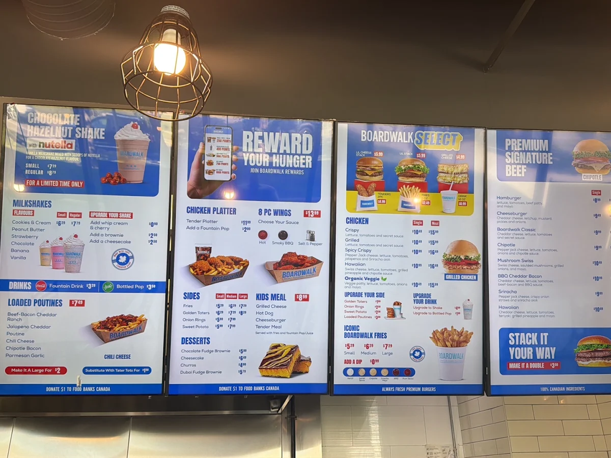 Menu, Boardwalk Burgers - Calgary 32nd Street
