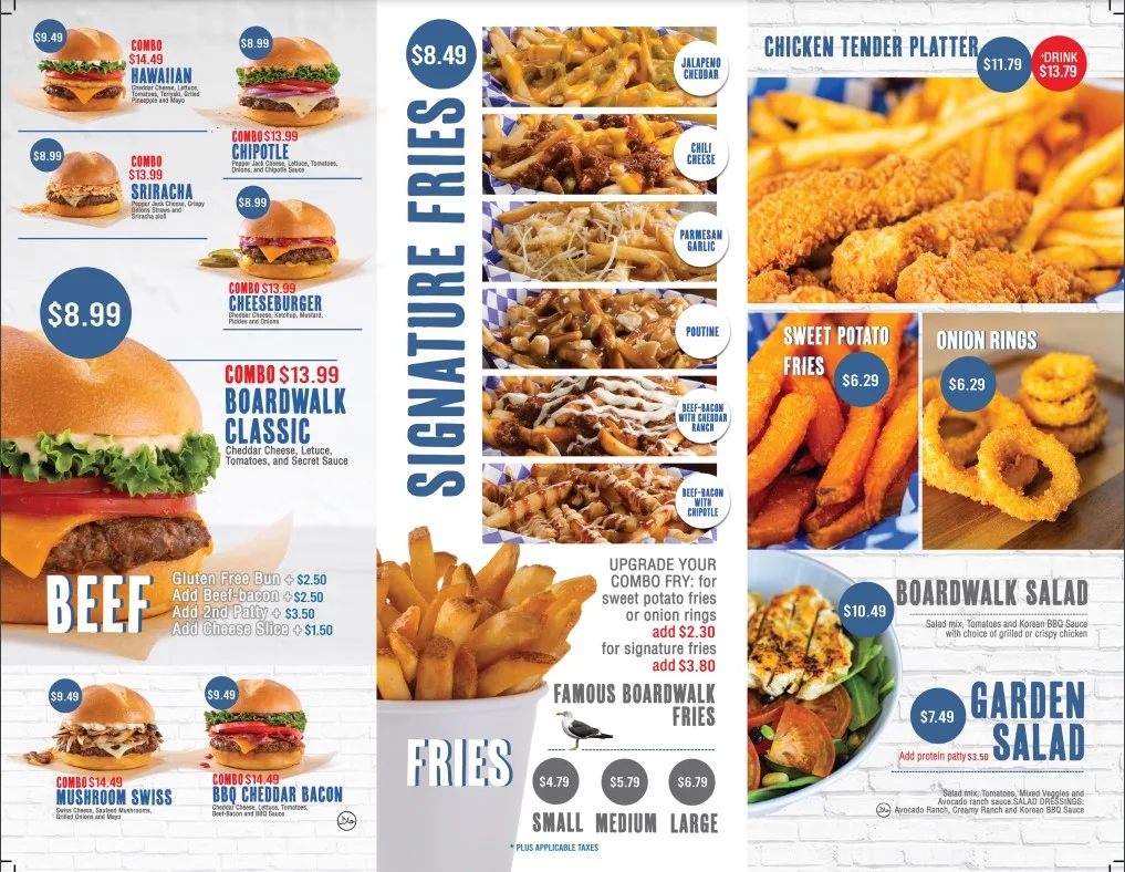 Menu, Boardwalk Burgers - Calgary 32nd Street