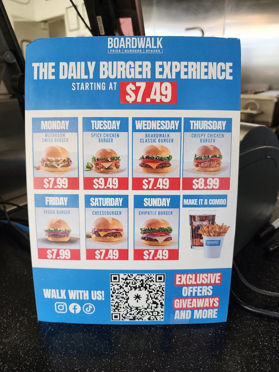 Menu, Boardwalk Burgers - Calgary 32nd Street