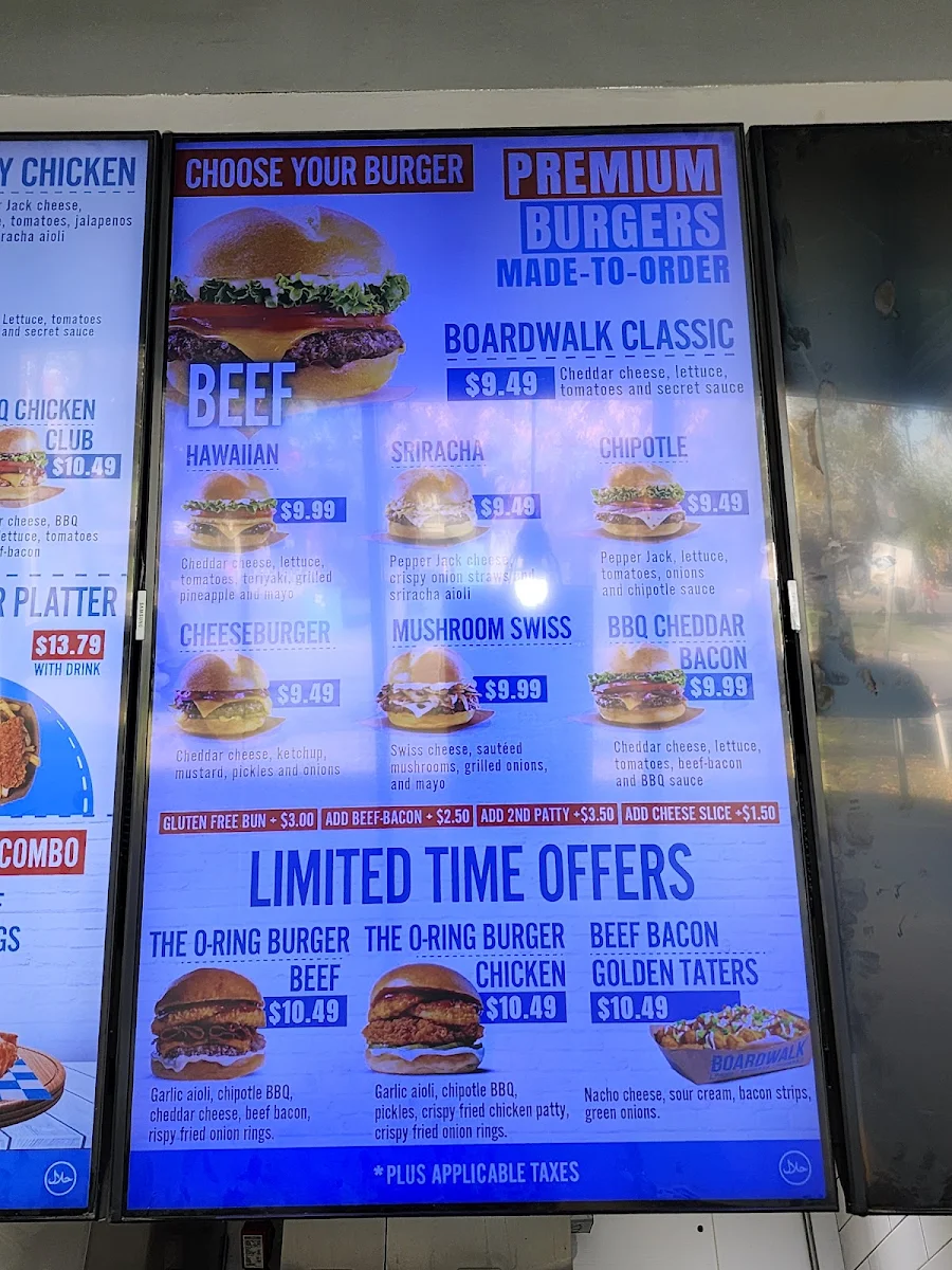 Menu, Boardwalk Burgers - Calgary 32nd Street