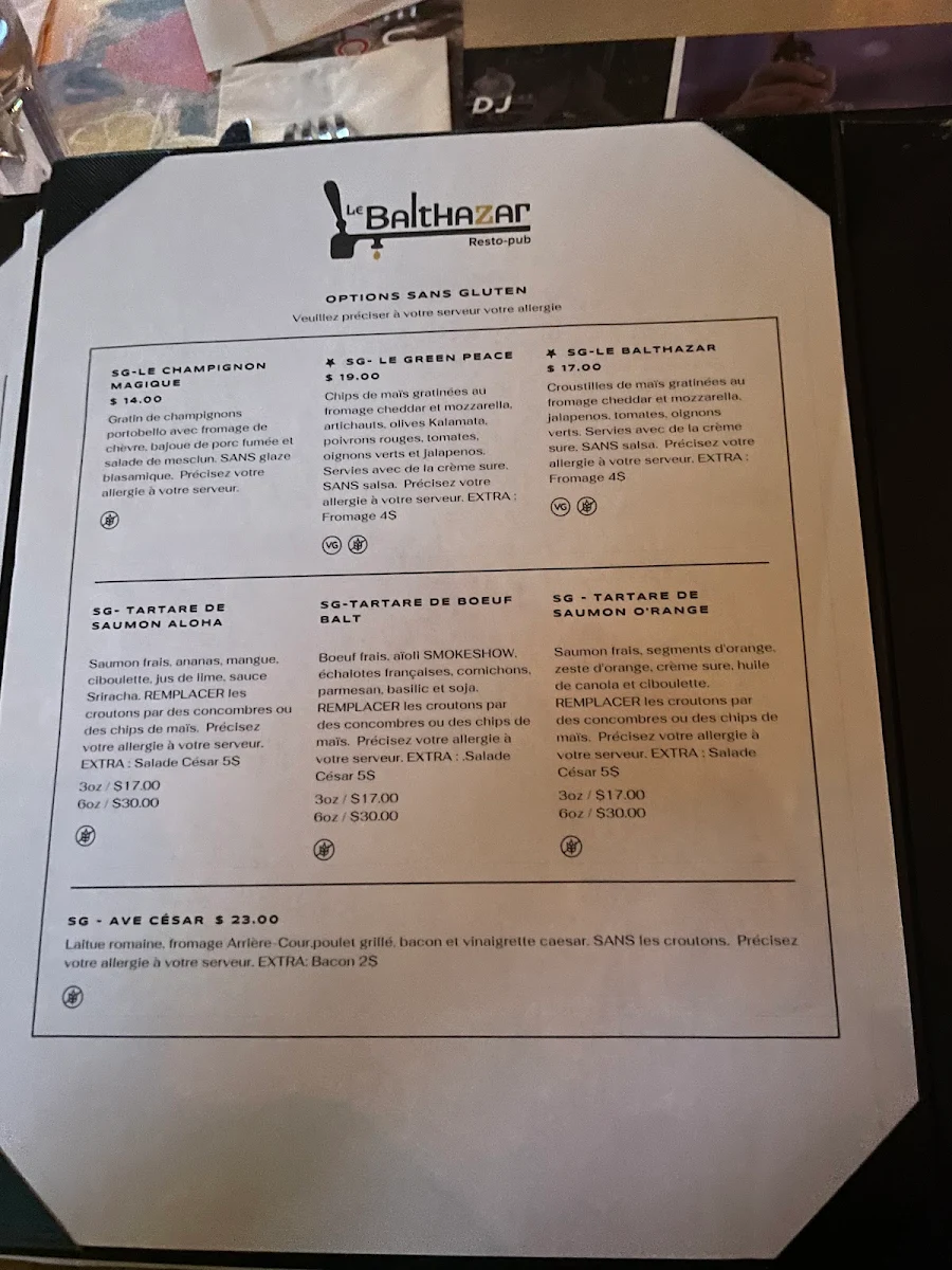 Menu, Le Balthazar Centropolis