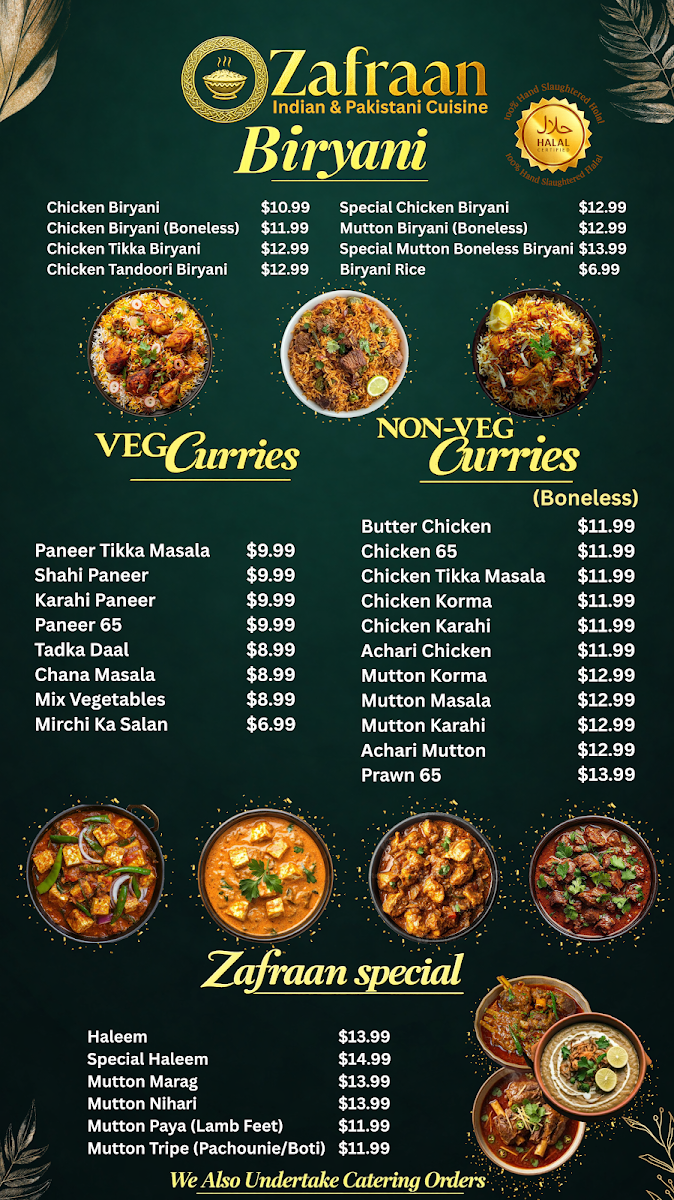 Menu, ZAFRAAN INDIAN & PAKISTANI CUISINE (DOWNTOWN)