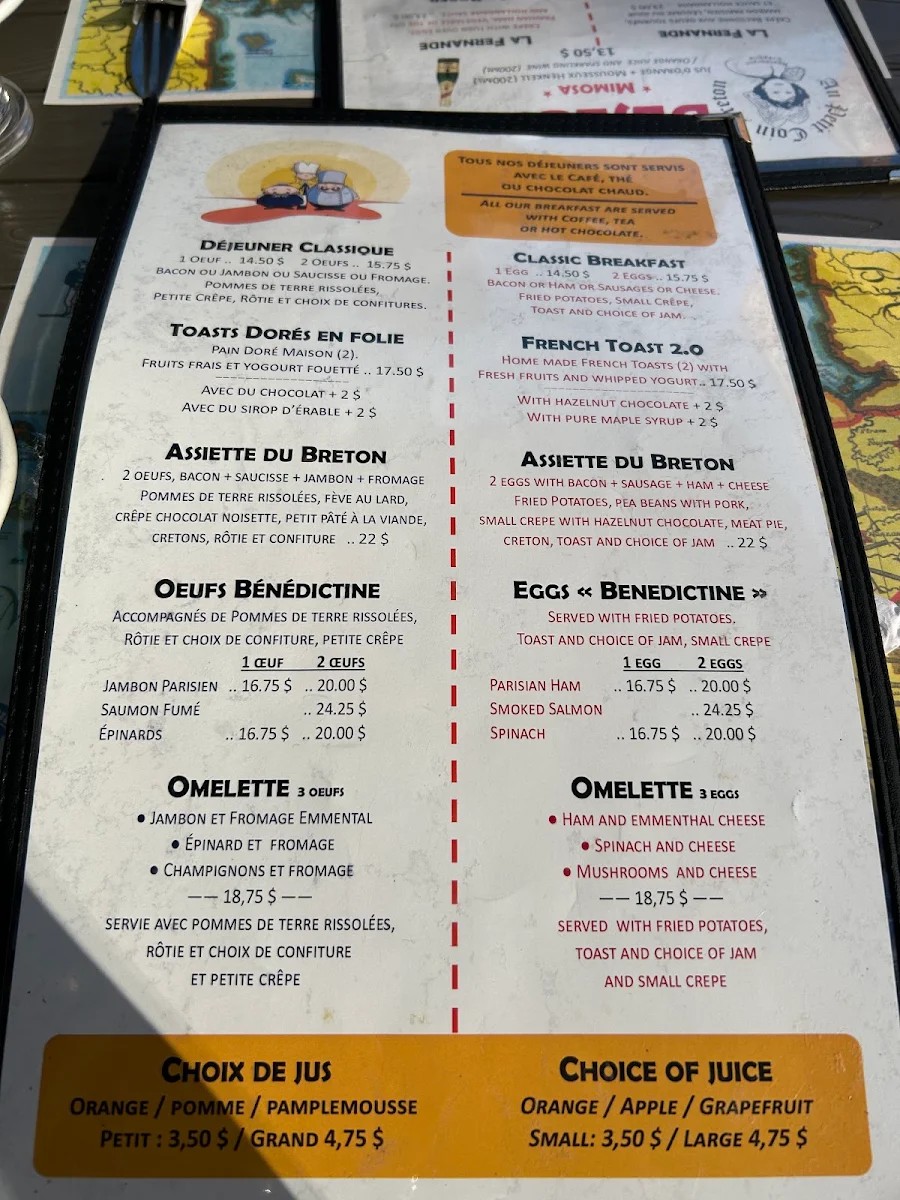 Menu, Au Petit Coin Breton