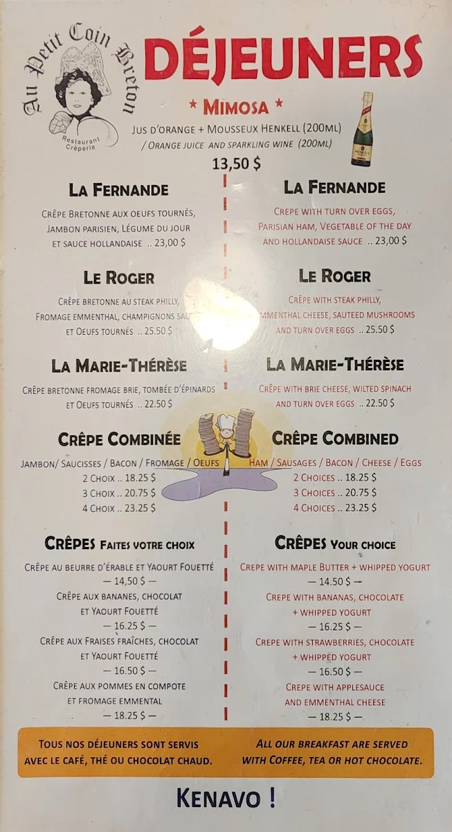 Menu, Au Petit Coin Breton
