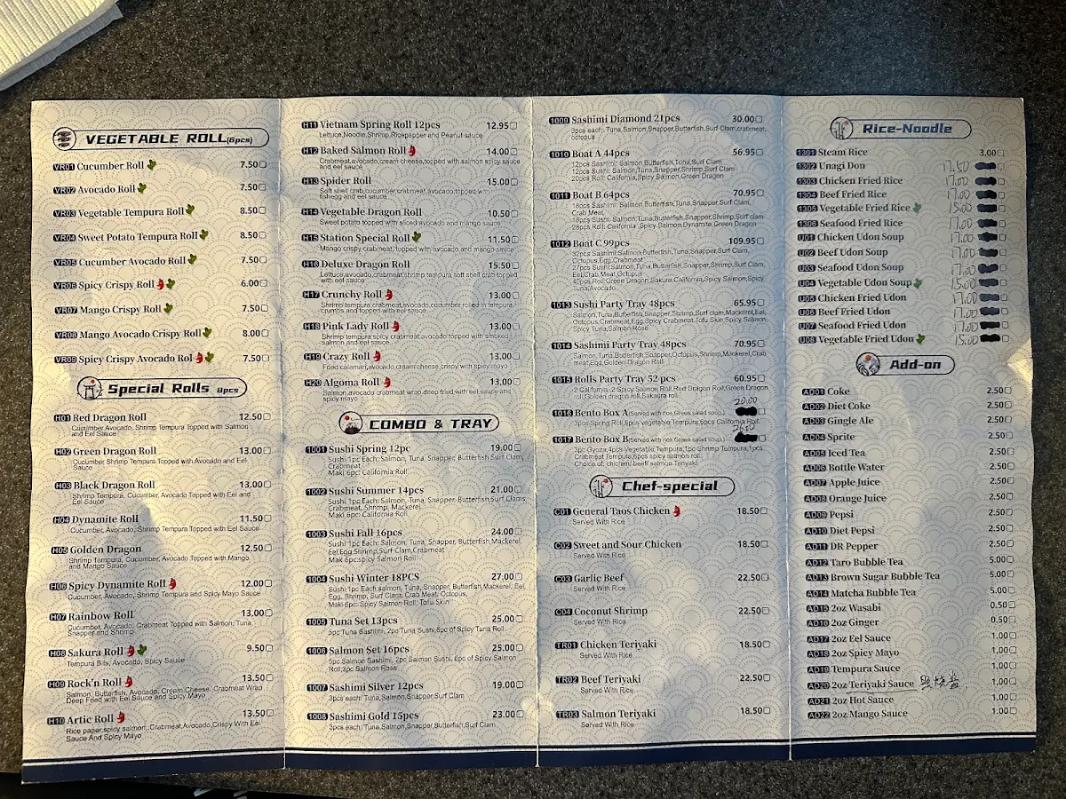 Menu, Sushi Station