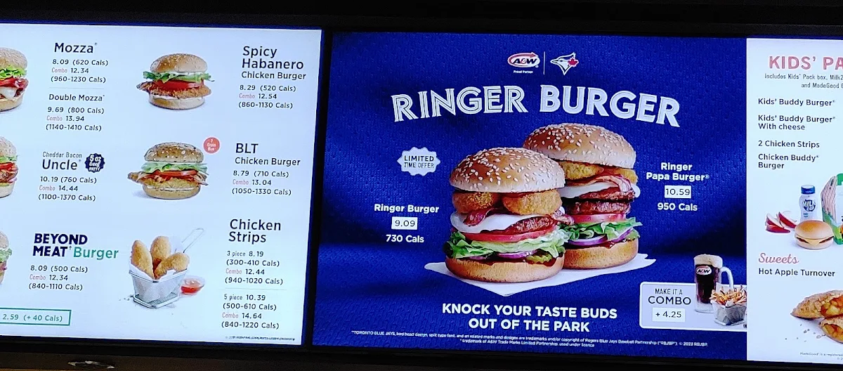Menu, A&W Canada