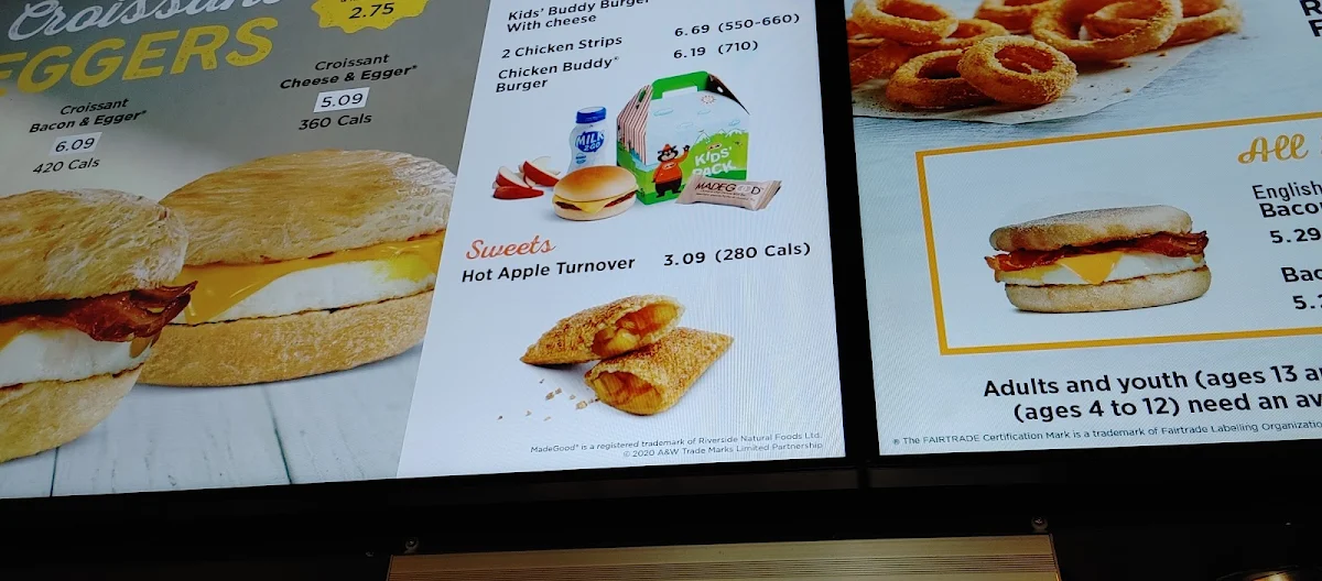Menu, A&W Canada