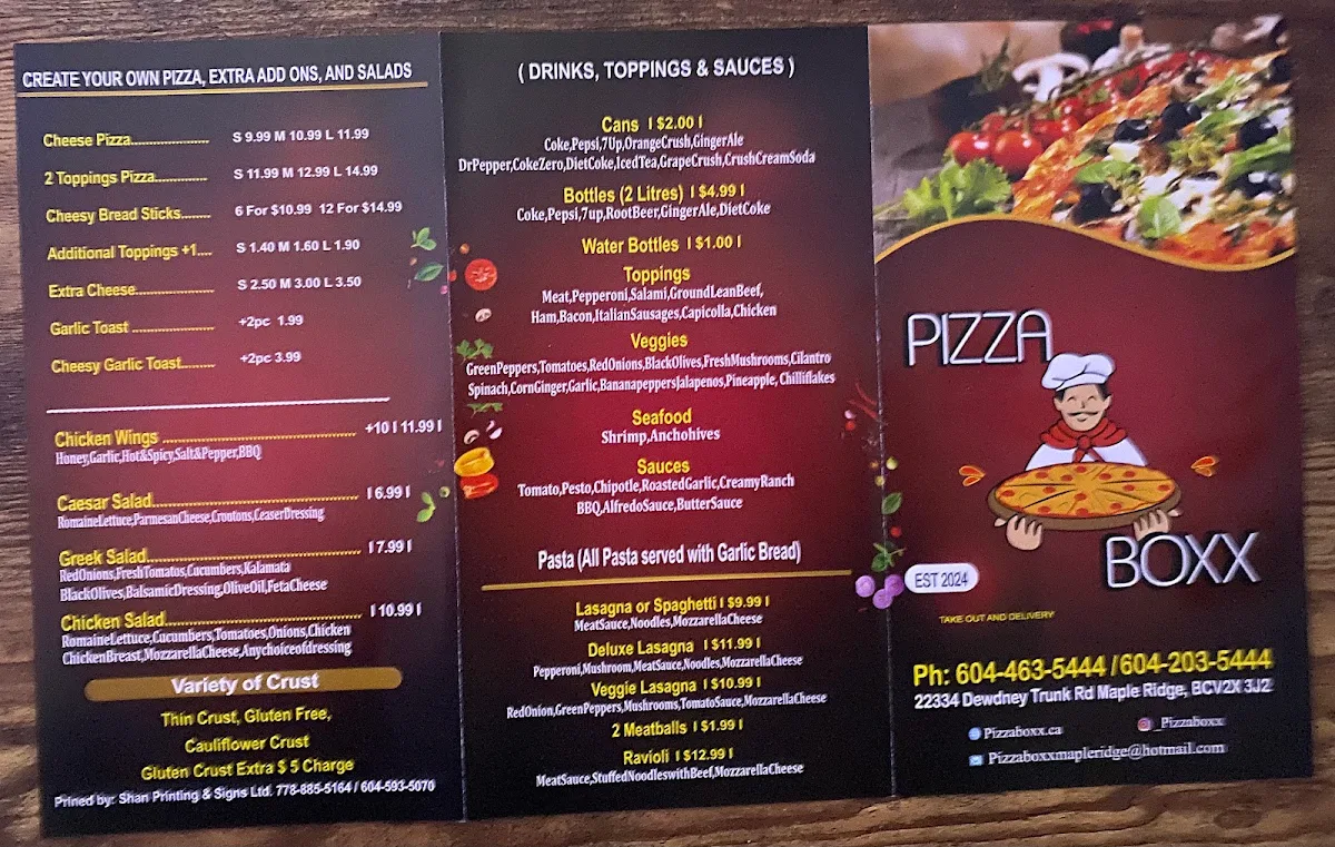 Menu, PIZZA BOXX