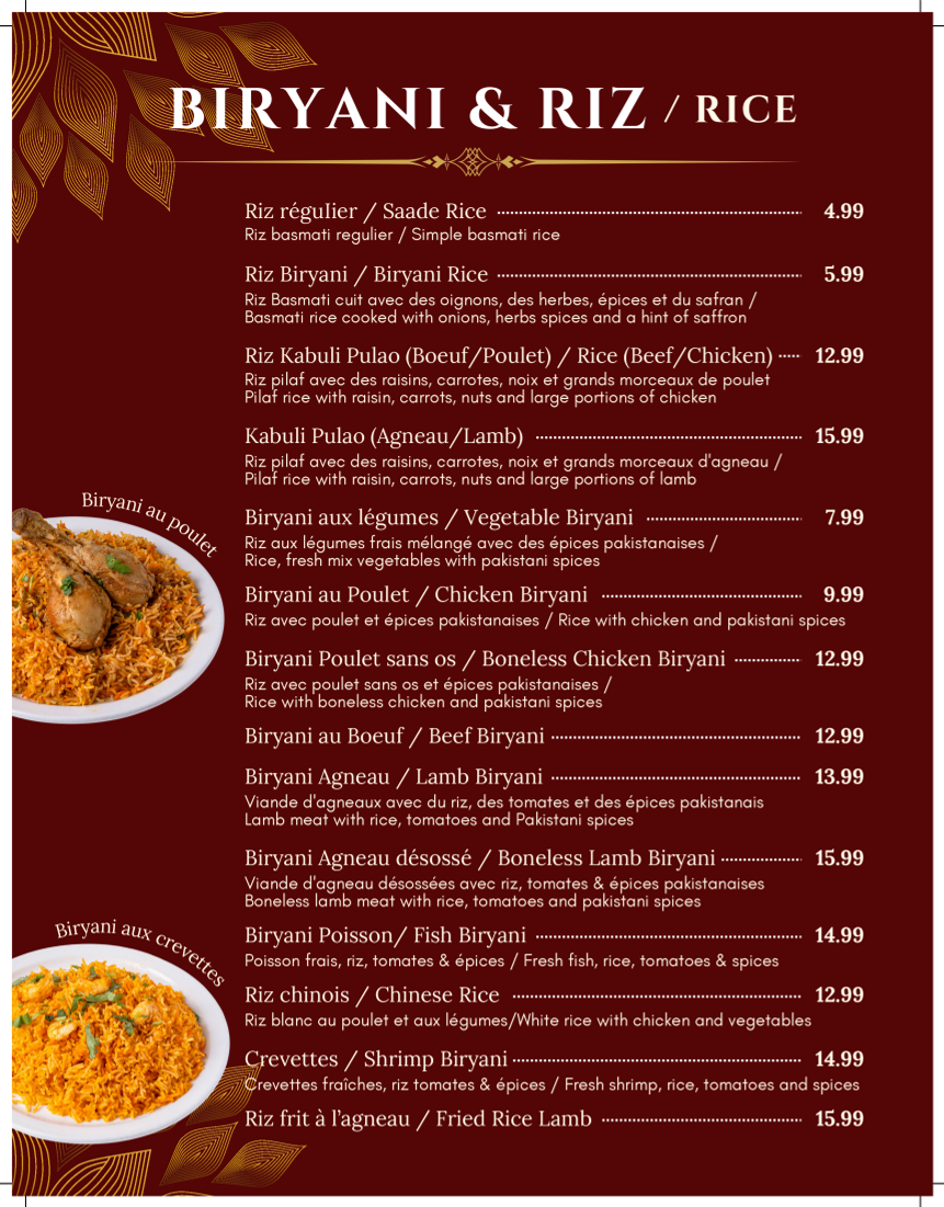 Menu, Dera Restaurant