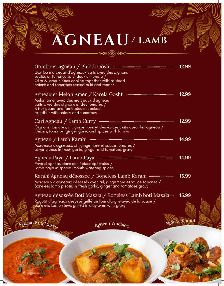 Menu, Dera Restaurant