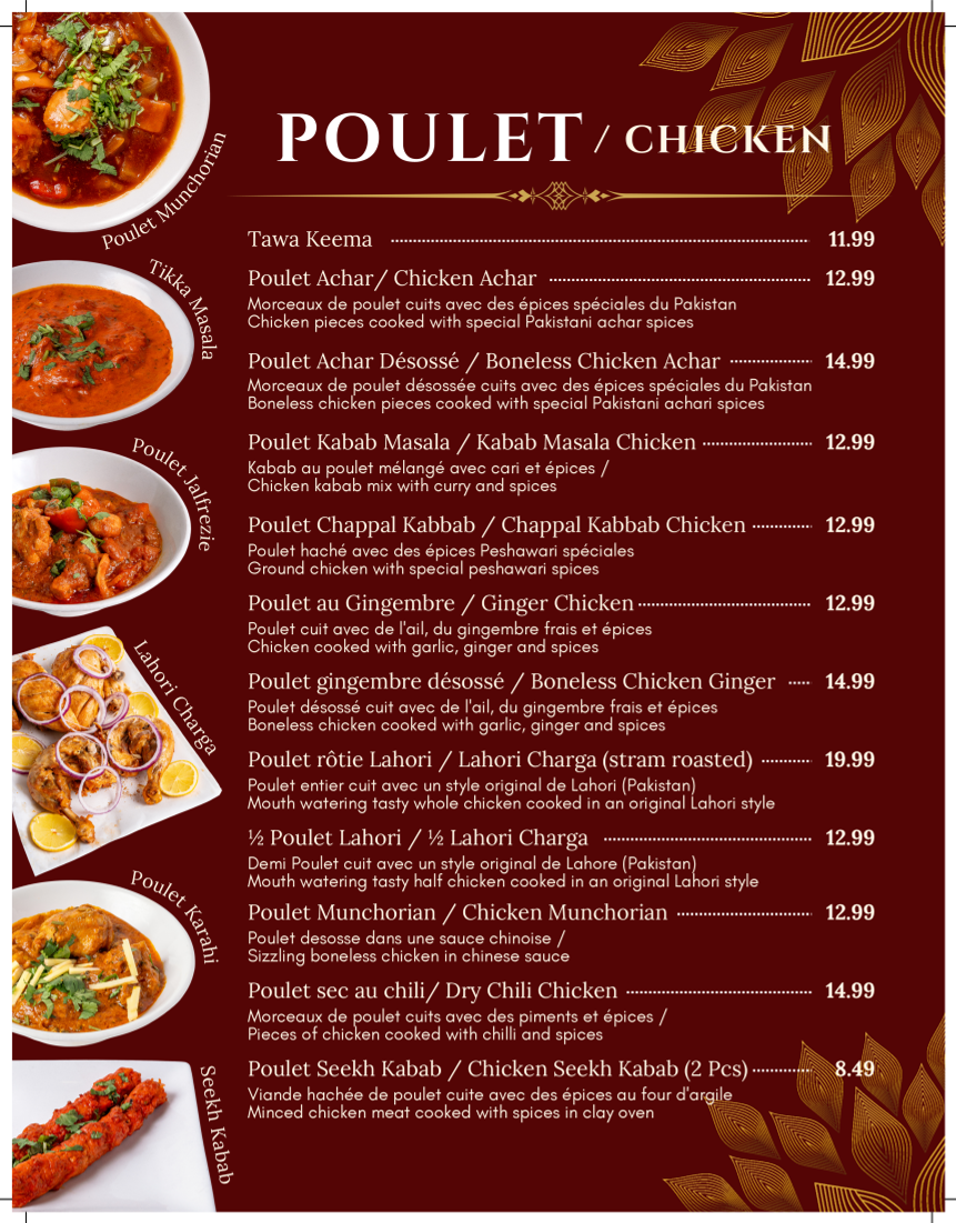 Menu, Dera Restaurant