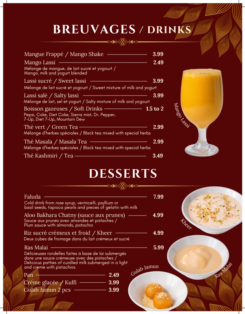 Menu, Dera Restaurant