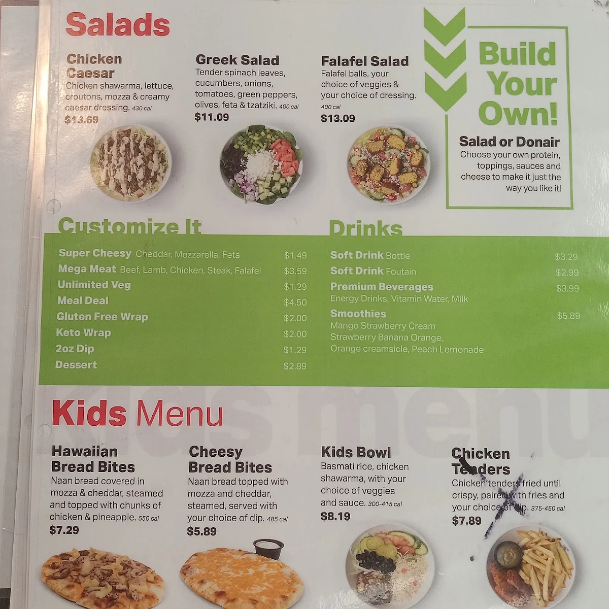 Menu, Prairie Donair Crowfoot
