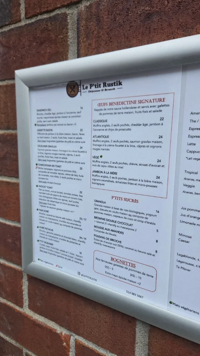Menu, Le P'tit Rustik