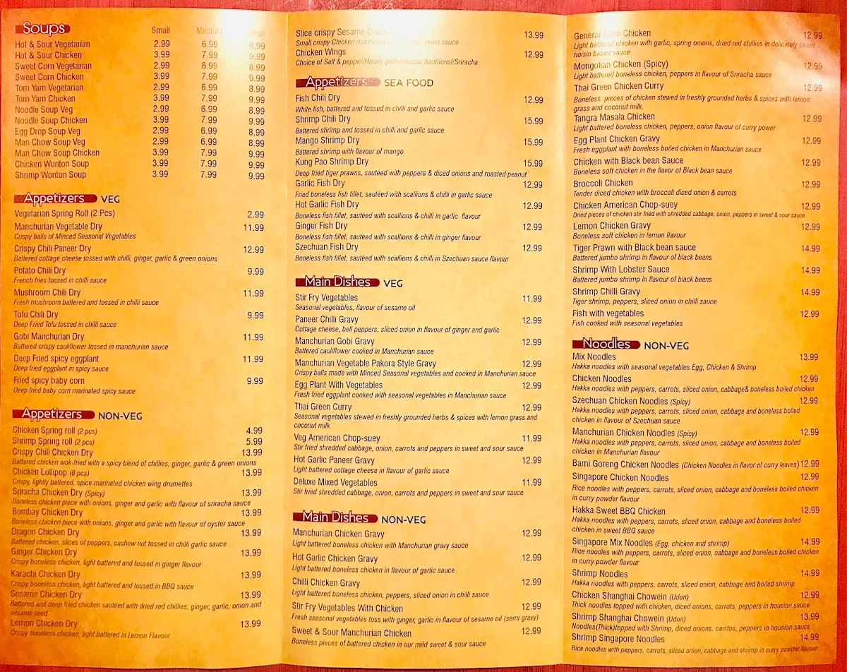 Menu, Hakka Khazana Restaurant London