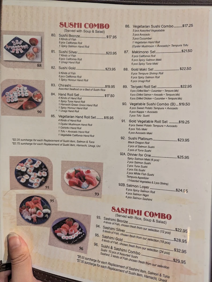 Menu, Sushi on Bloor