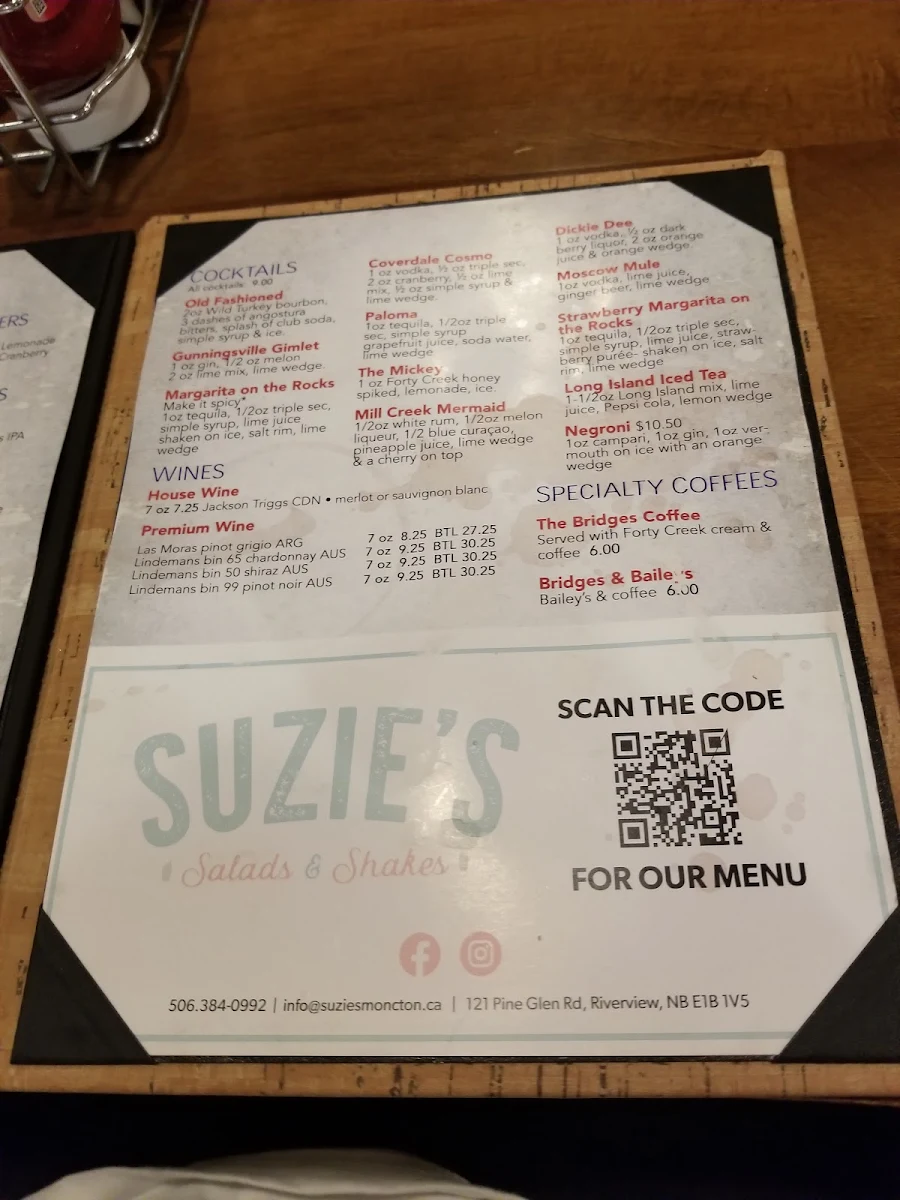 Menu, Five Bridges Bar & Grill