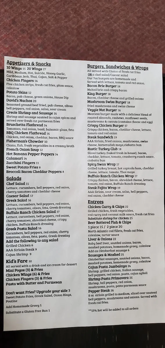 Menu, Swan on the Rideau