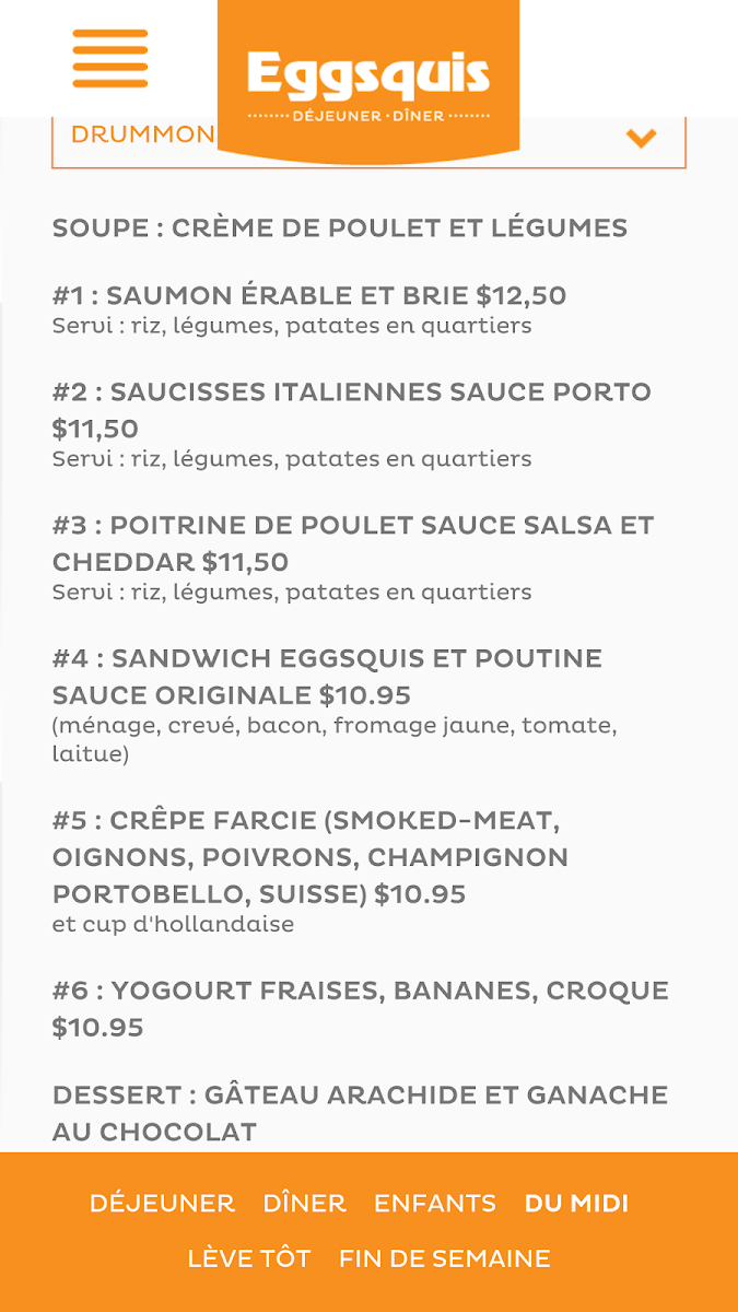 Menu, Eggsquis
