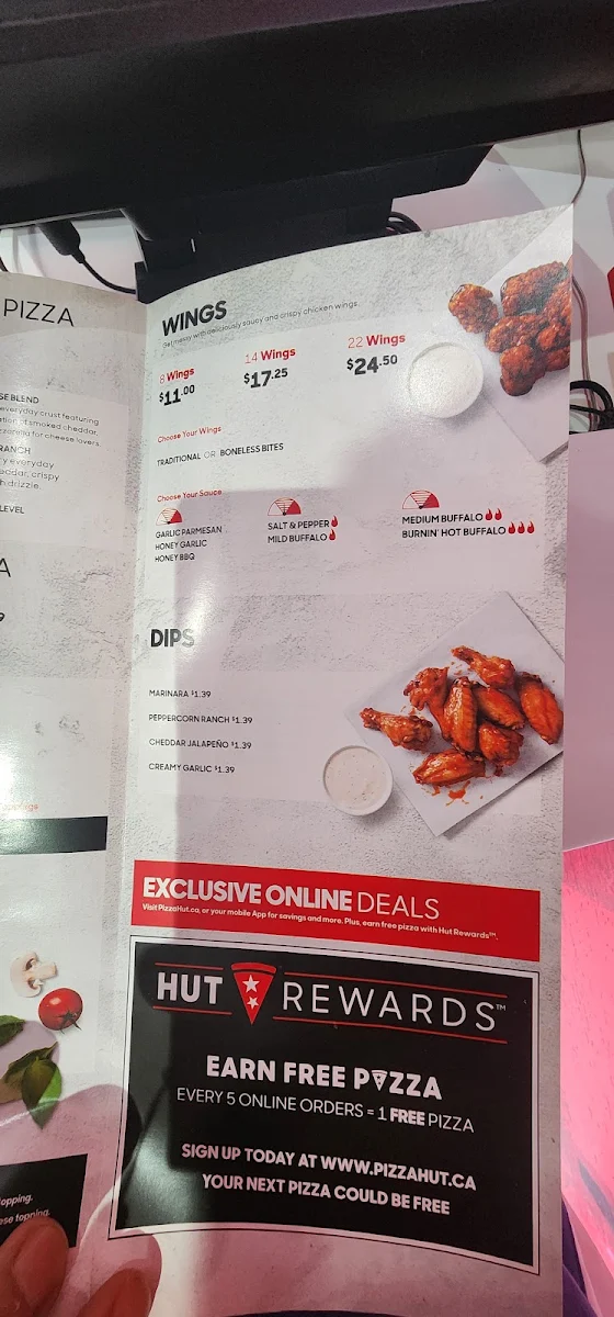 Menu, Pizza Hut